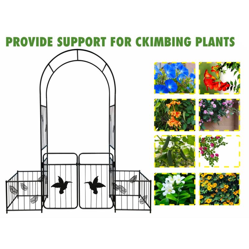 Metal Garden Arch with doors Garden Arbor Trellis Climbing Plants Support Arch Outdoor Arch