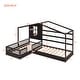 preview thumbnail 3 of 8, L Structure 2 Twin Wood House Bed with Fence and Slatted Frame, Brown