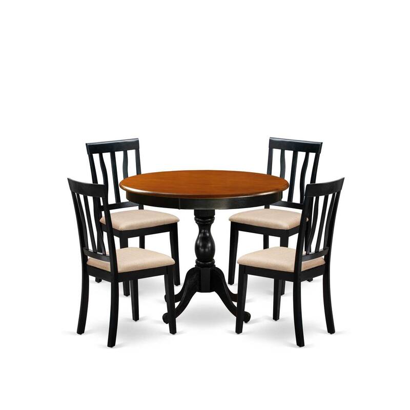 HomeStock 5-Piece Black and Cherry Finish Solid Wood Top Dining table with 4 Chairs with Slat Back