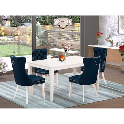 5-Piece Rectangular Linen White Finish Solid Wood Top-Upholstered Dining Room Set-Seats 4