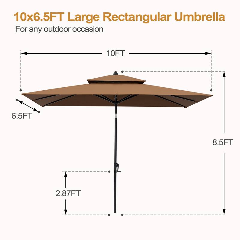 VredHom 10 x 6.5 Ft Double Top Market Patio Umbrella with Tilt-and-Crank