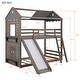 preview thumbnail 8 of 7, Antique Gray Twin Over Twin Solid Pine Bunk Bed with Pitched Roof, Sweetheart Window, Slide, Ladder