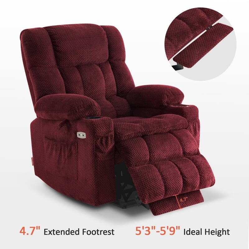 MCombo Medium Dual Motor Power Lift Recliner Chair Infinite Position, Massage and Heat, Extended Footrest, Fabric 7890