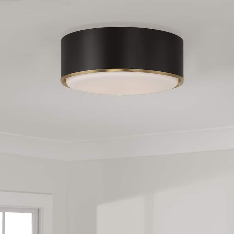 15"W x 6"H 3-Light Semi Flush Mount with Matte Brass Details and Frosted White Diffuser - 15.5"W x 5.75"H