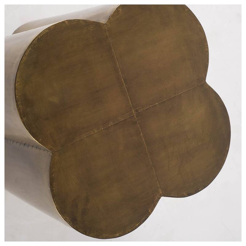 Quatrefoil Gold Flower W/ Wooden Top Brass Cladding Accent Table - Brown/Gold