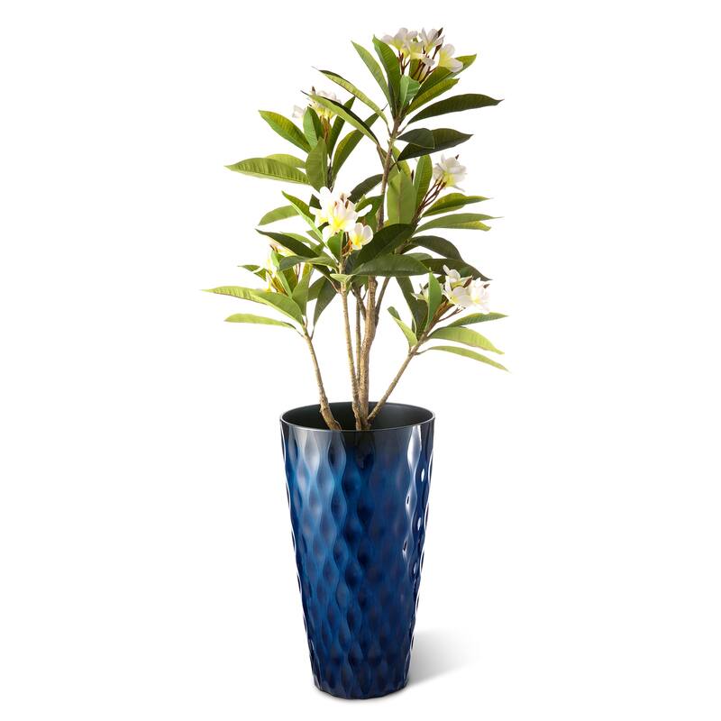 Glitzhome 23.75"H Set of 2 Oversized Wavy Texture Cobalt Blue/Turquoise/Red Tall Plastic Planter
