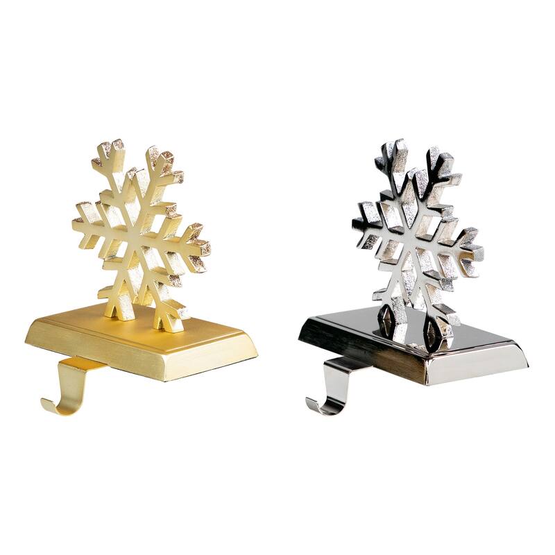 Set of 2 Gold and Silver Shiny Snowflake Christmas Stocking Holders