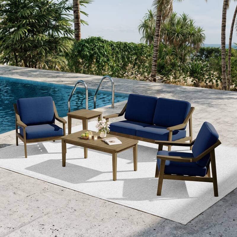 5-piece Adirondack Patio Teak Lounge Chairs Loveseat Conversation Set