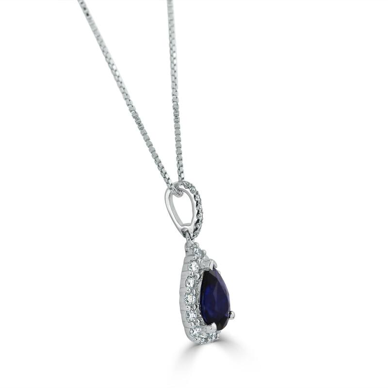 Auriya 18k White Gold 1 1/3 ct. Pear-Shaped Blue Sapphire and Diamond Halo Necklace