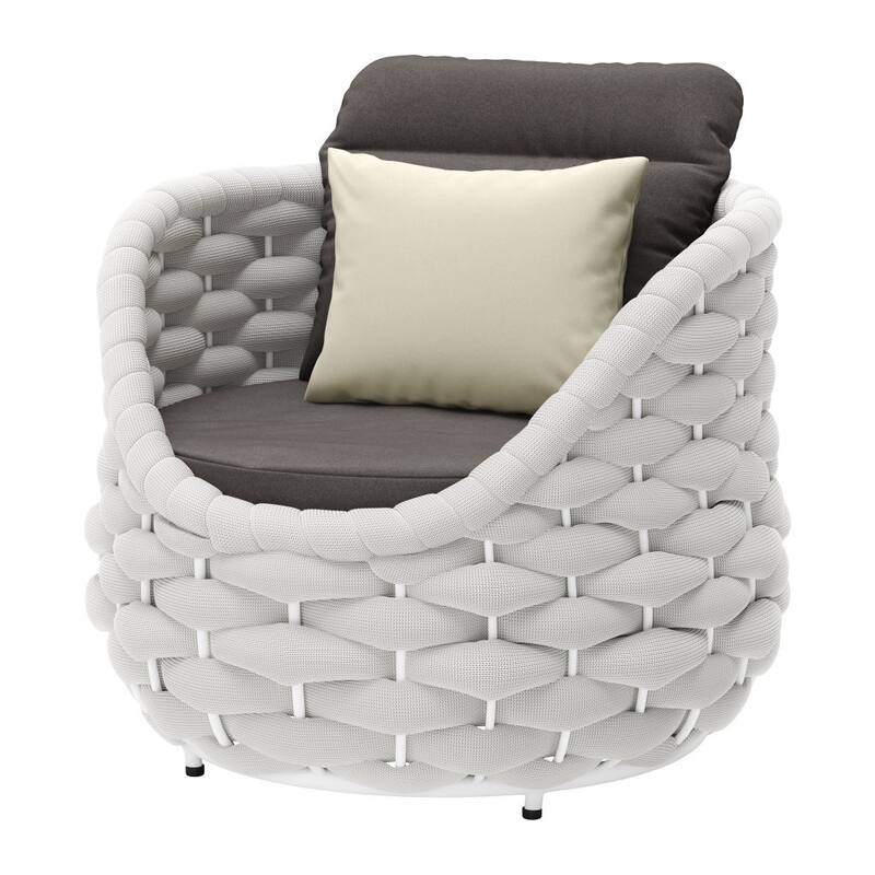 HomeRoots 34" Gray And White Olefin Barrel Chair And Toss Pillow - 34' X '33.9' X '34