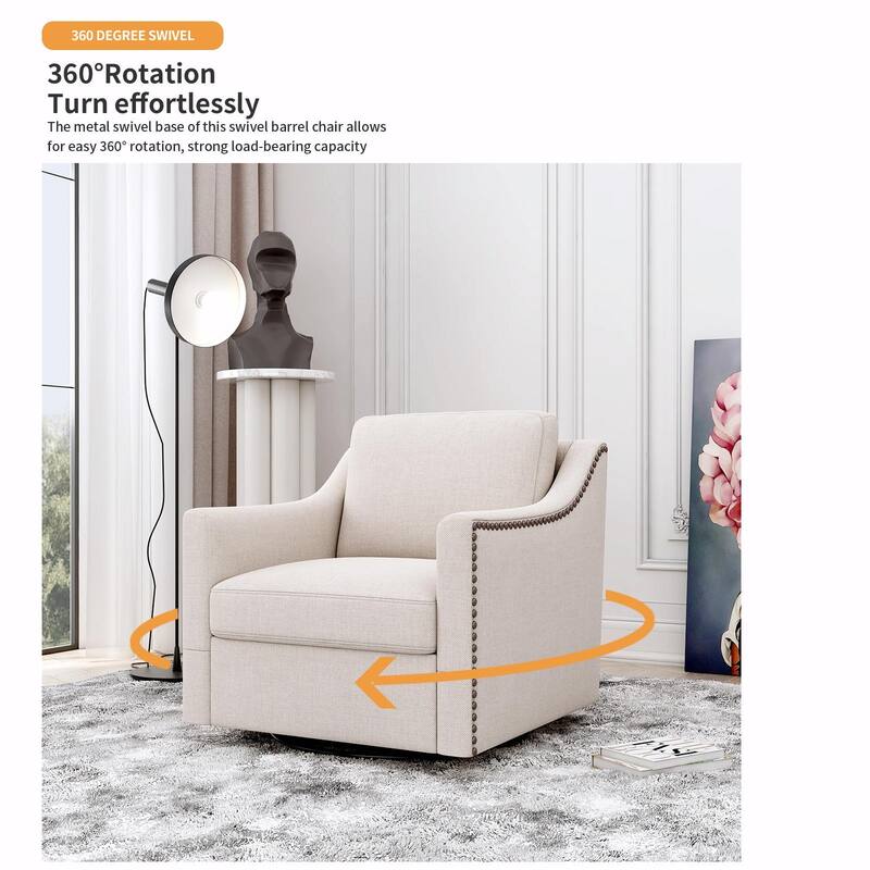 360° Swivel Armchair in Cotton Linen Fabric