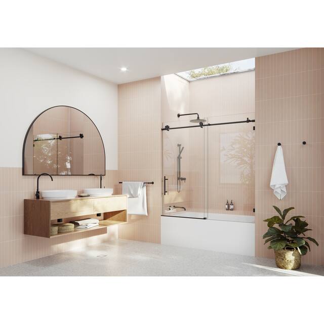 Glass Warehouse 56 in. - 60 in. x 60in. Frameless Bath Tub Sliding Shower Door - Matte Black