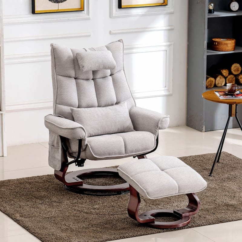 MCombo Swivel Recliner with Ottoman and Neck Pillow, Chenille Fabric