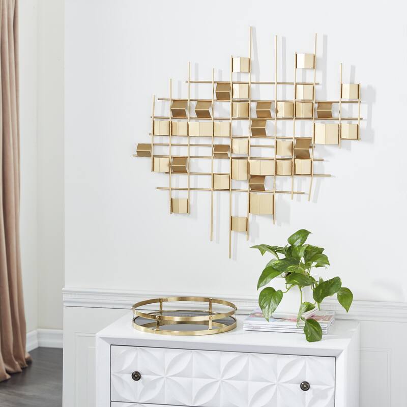 Metal Geometric 3D Folded Stripes Home Wall Decor - Gold - CosmoLiving by Cosmopolitan