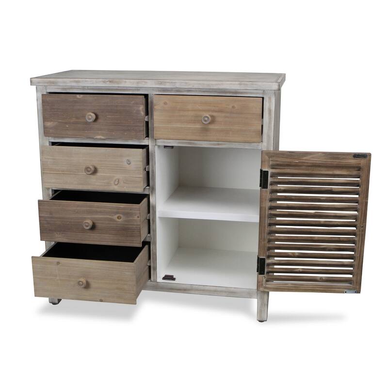 HomeRoots 32" Brown Rustic Solid Wood End Table Cabinet With Five Drawers - 31.75