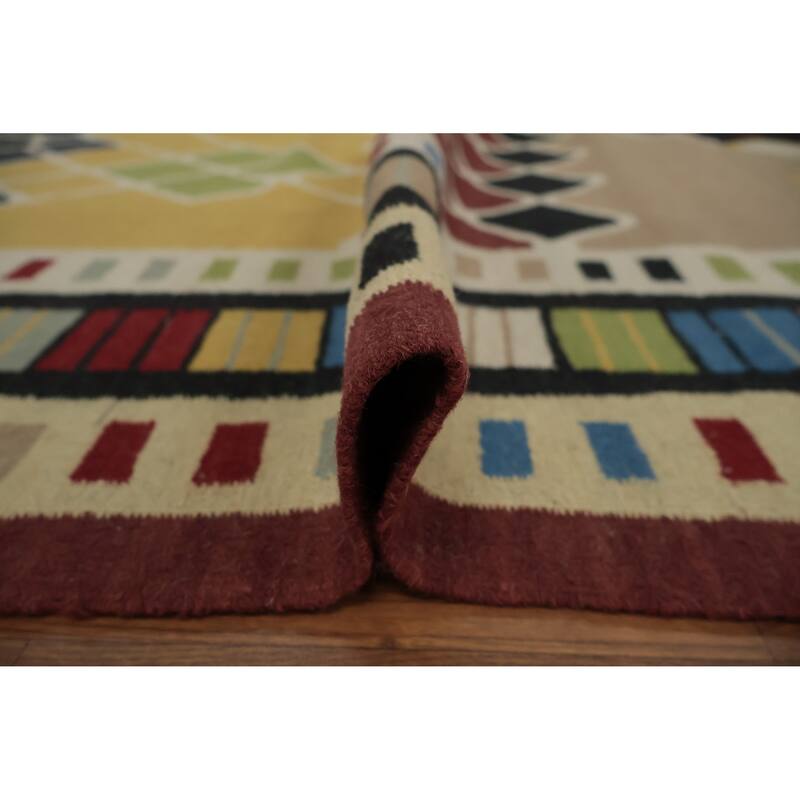 Hand Woven Oriental 100% Wool Carpet Southwestern Modern Multi-Colored Kilim Area Rug - 10' 3'' X 8' 5''
