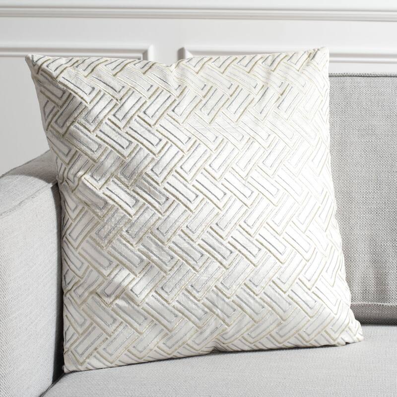 SAFAVIEH Nina 20-inch Metallic Grey/ White/ Gold Decorative Pillow