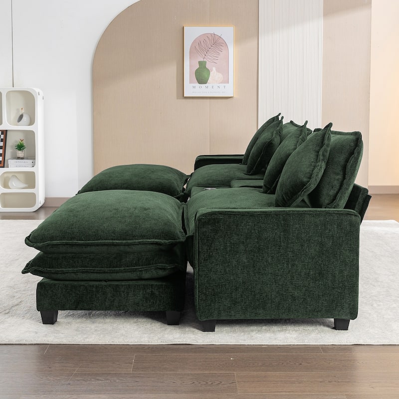 Roomfitters Chenille Sectional Sofa with 2 Ottomans, USB Ports, Cup Holders and Storage Box for Living Room
