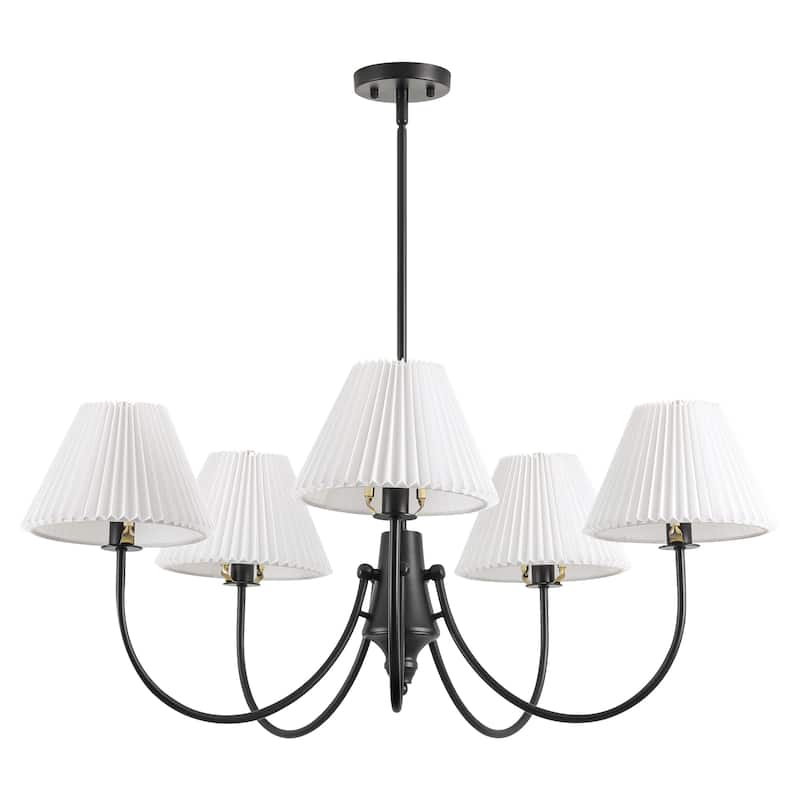 8/5-Light Mid-Century Modern Gold/Black Chandelier with Pleated Fabric Lampshades Hanging Light for Living Room, Dining Room