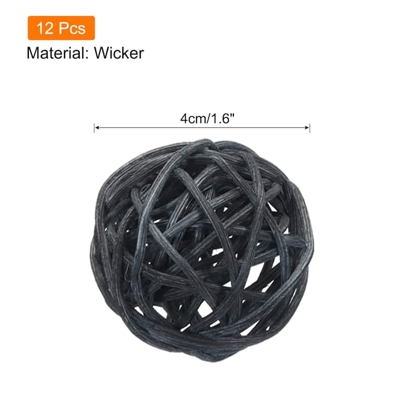 12 Pcs Wicker Rattan Balls 1.6 Inch Rattan Decorative Balls - Black