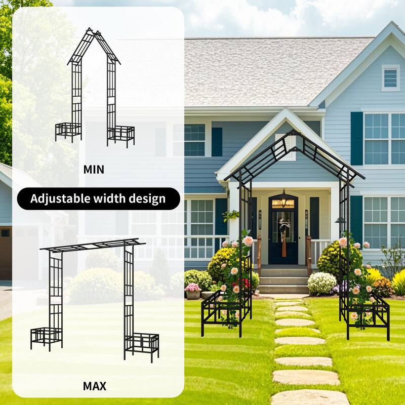 Anmytek Metal Garden Arch with Adjustable Width W68.11'' W94.29'' Climbing Plants Support Rose Arch Outdoor Black