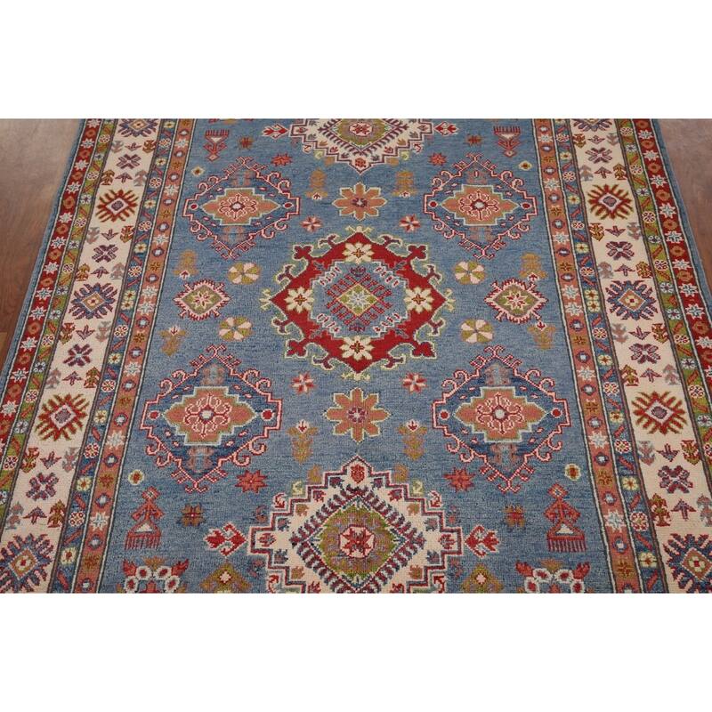 Kazak Blue Area Rug Hand-Knotted Wool Carpet - 4'11" x 6'11"