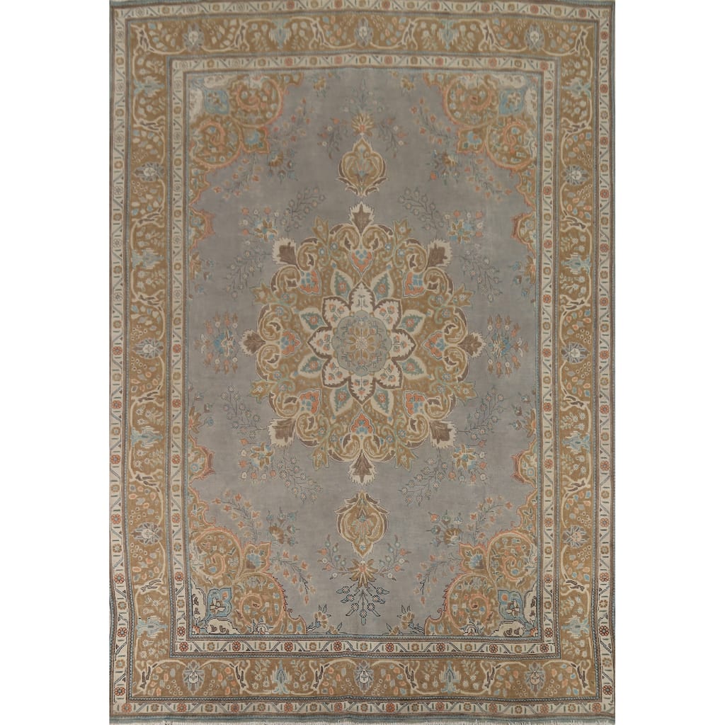 Gray Tabriz Persian Vintage Area Rug Handmade Wool Carpet - 9'5"x 12'5"