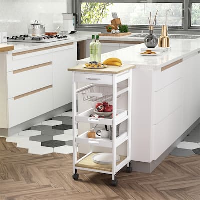 Mobile Kitchen Cart, Rolling Kitchen Island with Storage, Solid Wood
