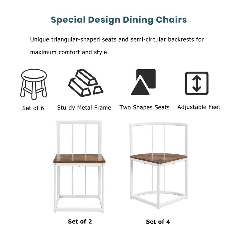 7-Piece Compact Dining Set for 6 with Faux Marble Table and Stylish Metal Frame Chairs, 55-Inch