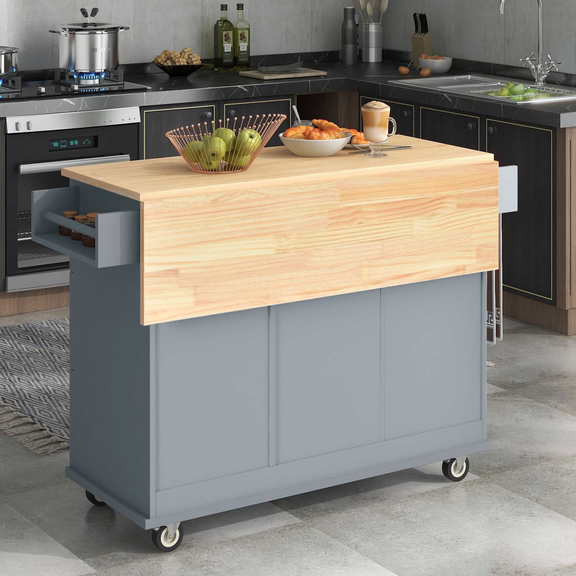 Mobile kitchen discount island with stools