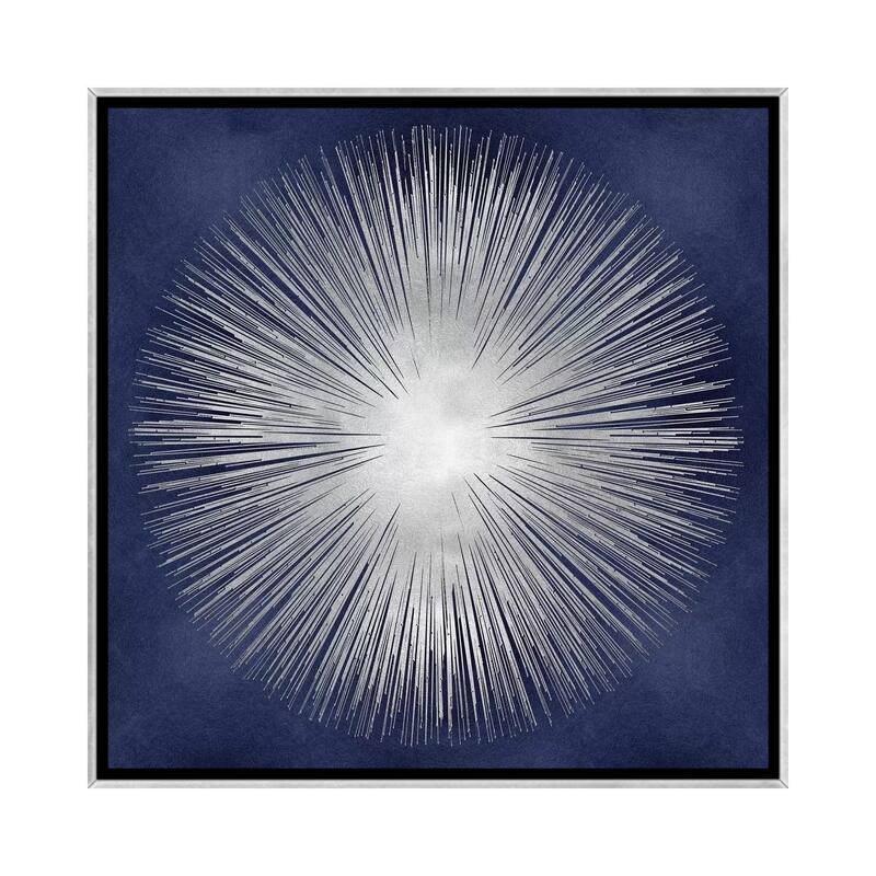 iCanvas "Silver Sunburst On Blue I" by Abby Young Framed