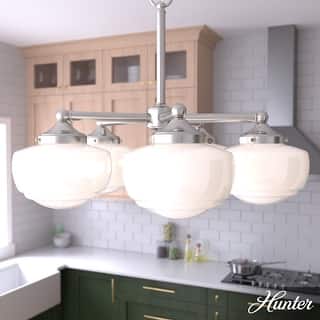 Hunter Saddle Creek Contemporary Schoolhouse Chandelier - Clear or White Glass Globes - Entry, Dining Room, Kitchen Table
