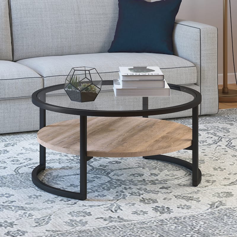 Carbon Loft Mornie Coffee Table in Blackened Bronze with Oak Shelf - Blackened Bronze