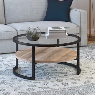 Carbon Loft Mornie Coffee Table in Blackened Bronze with Oak Shelf