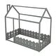 preview thumbnail 27 of 32, Twin House Bed with Door, Roof and Garden-style Fence, Kids Semi-Enclosed Play Area Wooden Floor Bed Frame