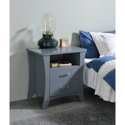 Wooden Nightstand with 2 Drawers in Gray Finish