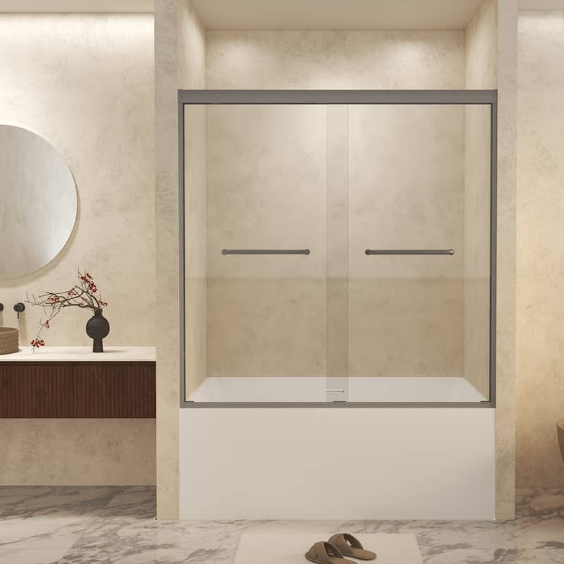 60" W × 60" H Framed Double Sliding Shower Door with Stainless Steel Handle - Gun Ash - 60'' x 0.25'' x 60''