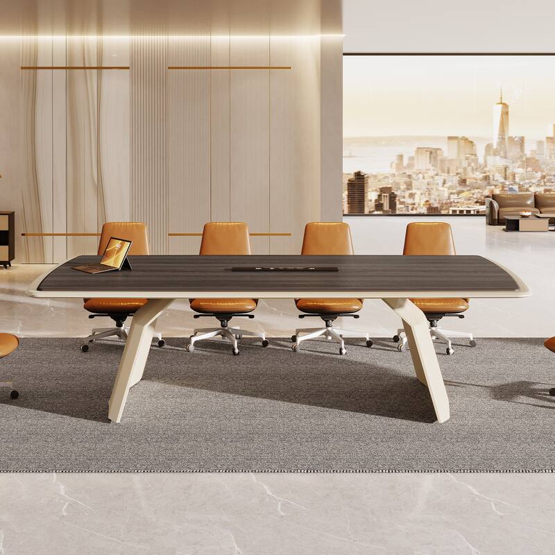 Conference Meeting Table With Stainless Steel Base And Recessed Power Strip Socket