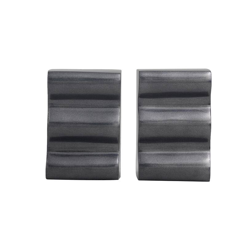 Dark Gray Aluminum Metal Wave Inspired Decorative Bookends (Set of 2)