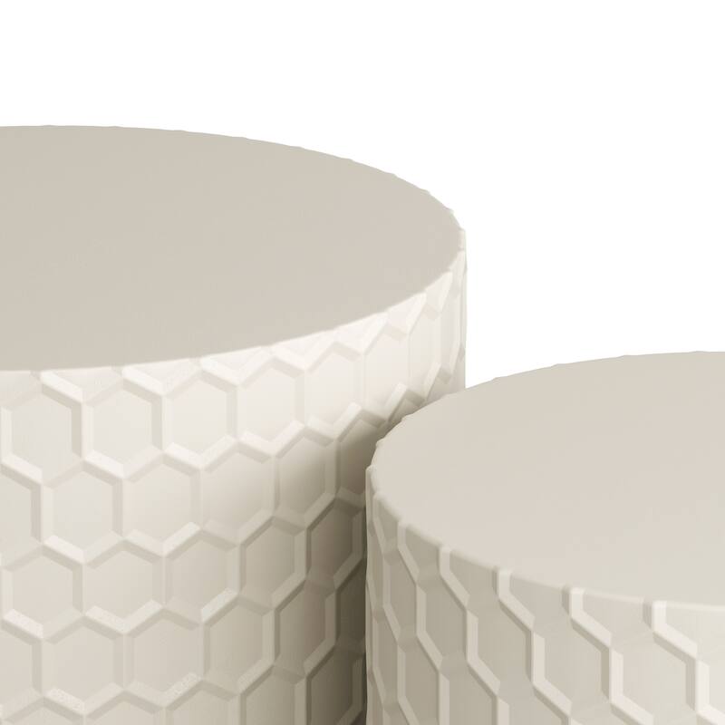 Minimalist Coffee Table Set of 2, 23.6" Round Drum Side Tables, Nesting Wooden Centerpiece Table for Living Room, Lounge