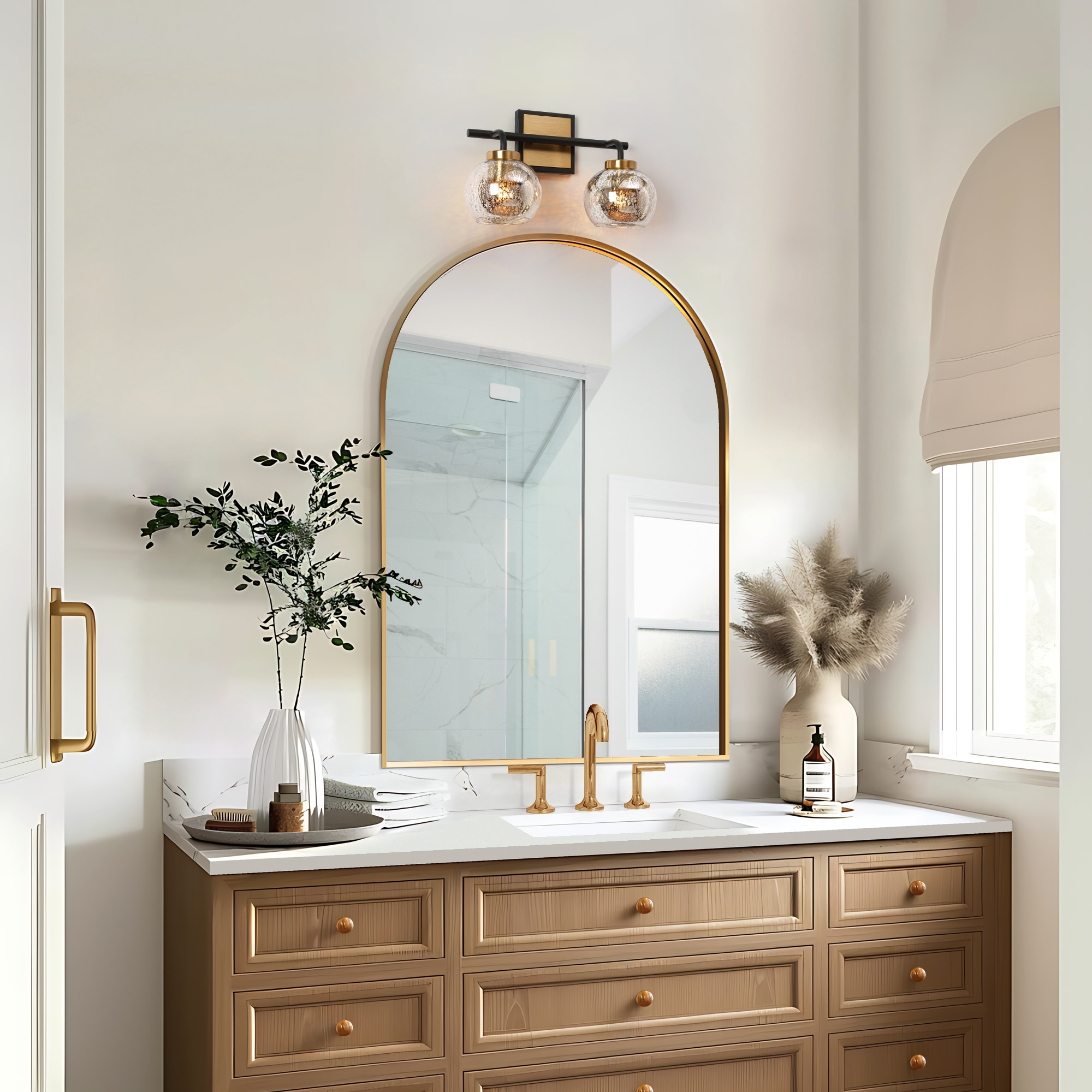 Modern 1/2/3/4-Light Black Gold Bathroom Vanity Lights Mercury