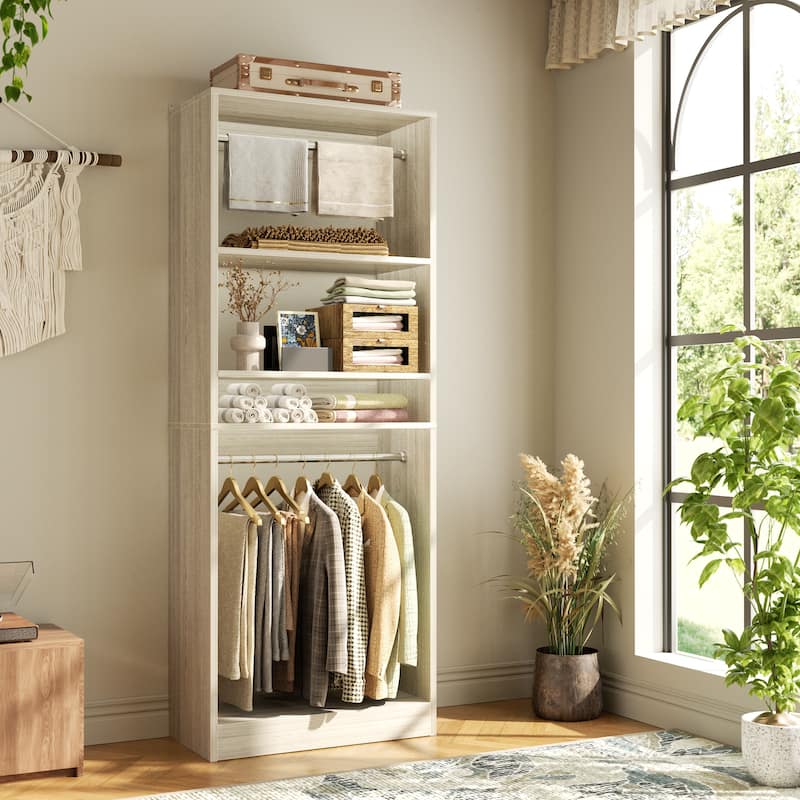 Cimly 25'' W Closet Organizer System with 2 Hanging Rods and DIY Shelves for Walk-in and Reach-in Closet - Washed Oak - Set of 1