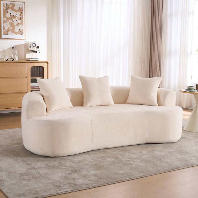 Crescent-Shaped Modular Sofa for Apartments, Chenille Low-Back Deep-Seat Sofa, Small Compression Sofa with Pillows