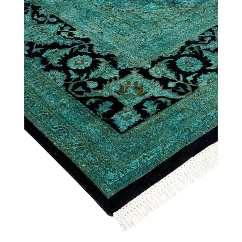 Overton Hand Knotted Wool Vintage Inspired Modern Contemporary Overdyed Green Area Rug - 9' 0" x 12' 2"