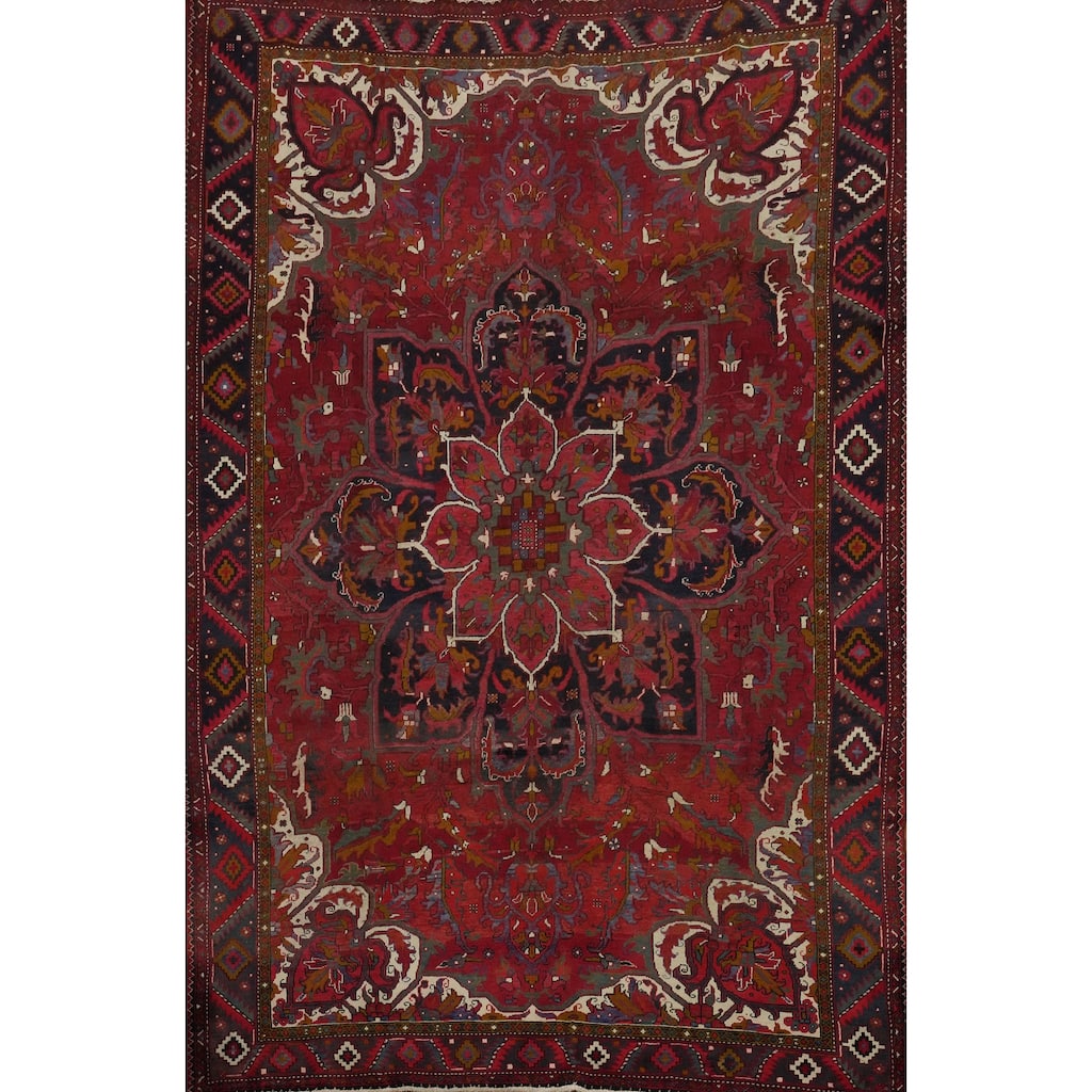 Hand Knotted Oriental 100% Wool Carpet Traditional Floral Red Heriz Area Rug - 13' 4'' X 9' 1''