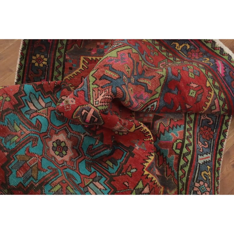 Hand Knotted Oriental 100% Wool Carpet Traditional Geometric Red Tabriz Runner Rug - 14' 11'' X 3' 8''