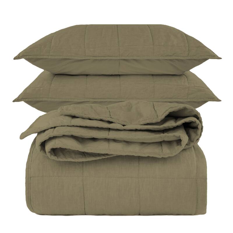 French Linen Box Stitch Quilt & Sham Set by BOKSER HOME