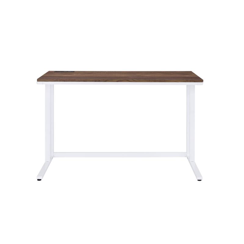 Wood Rectangular Writing Desk with USB Port, Metal Base