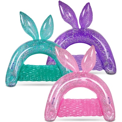 POZA Bunny Inflatable Turquoise, Purple, & Pink Pool Float Chairs Set - 48 x 38 Inch