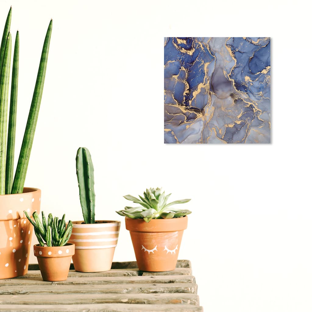 Wynwood Studio Abstract Atlas Inks Blue and Metallic Gold Glam Wall Art Canvas Print